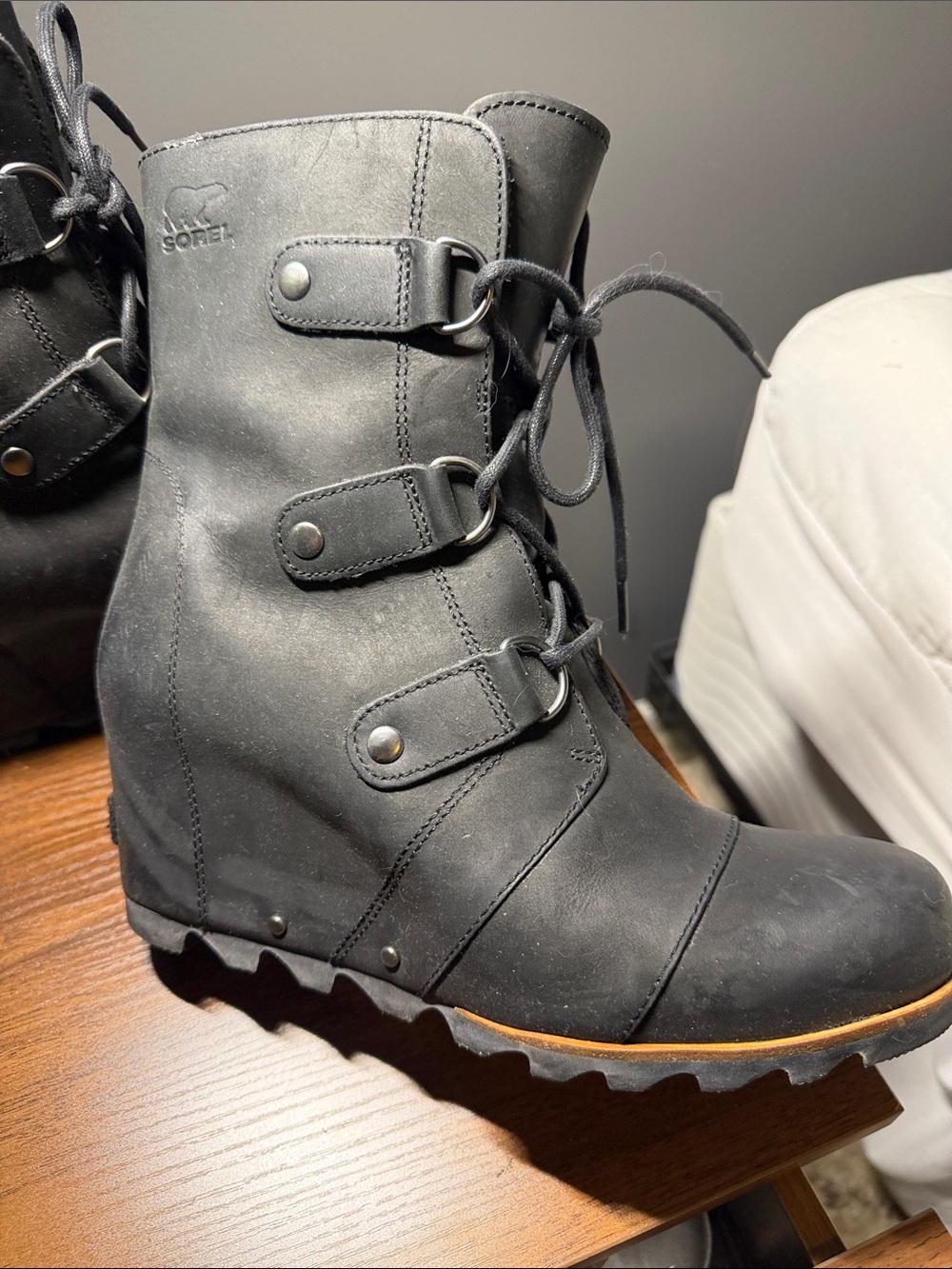Sorel Black Lace-Up Wedge Boot
